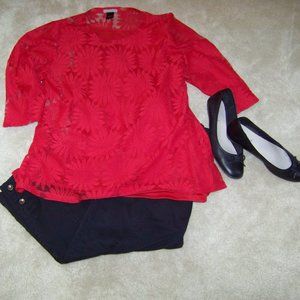 Kate & Henry Red Floral Lace Overlay Blouse Size L